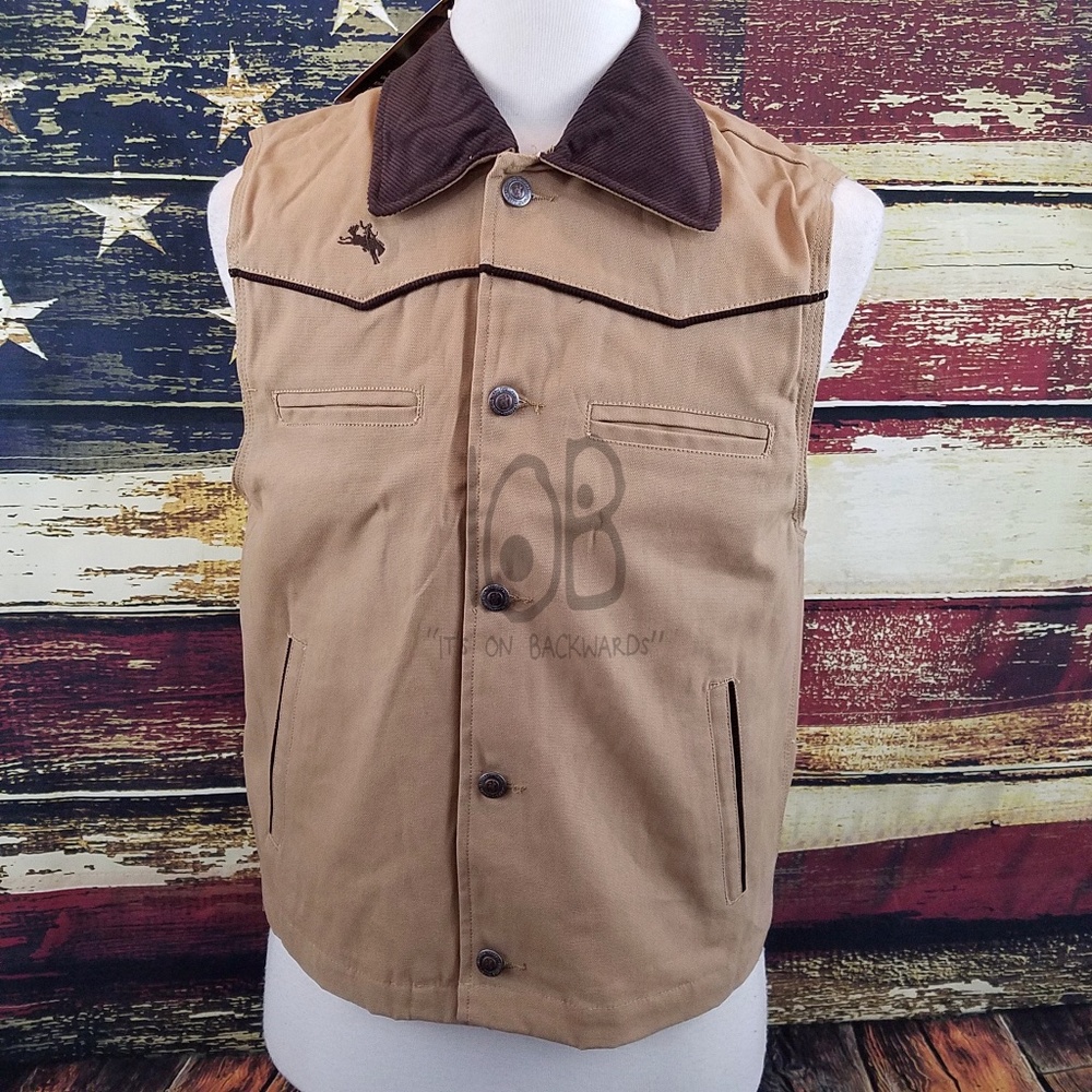 WYOMING TRADERS MENS SHERIDAN CANVAS BUTTON UP COWBOY RANCH VEST - TAN
